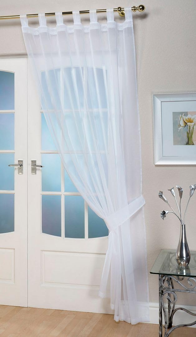 John Aird Woven Voile Tab Top Curtain Panels - Tieback Included - Single Panel (White, 58" Wide x 72" Drop)