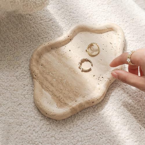 Natural Marble Cloud-Shaped Vanity Decor Tray for Countertop Organizer, Catchall for Perfume, Candles, Jewelry, Kitchen Food Serving Trays, Bathroom (Could Dong)