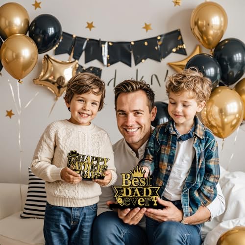 Fathers Day Table Decorations Happy Father's Day Wooden Sign Black Gold Father's Day Party Centerpieces Best Dad Ever Wood Tiered Tray Decor for Father's Gift Party Decor - Image 5