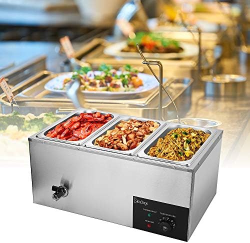 Bonnlo 21QT 3-Pan Electric Commercial Food Warmer, 110V Stainless Steel Bain Marie Buffet, 6.9 QT/Pan Stove Steam Table with Temperature Control & Lid for Parties, Catering, Restaurants