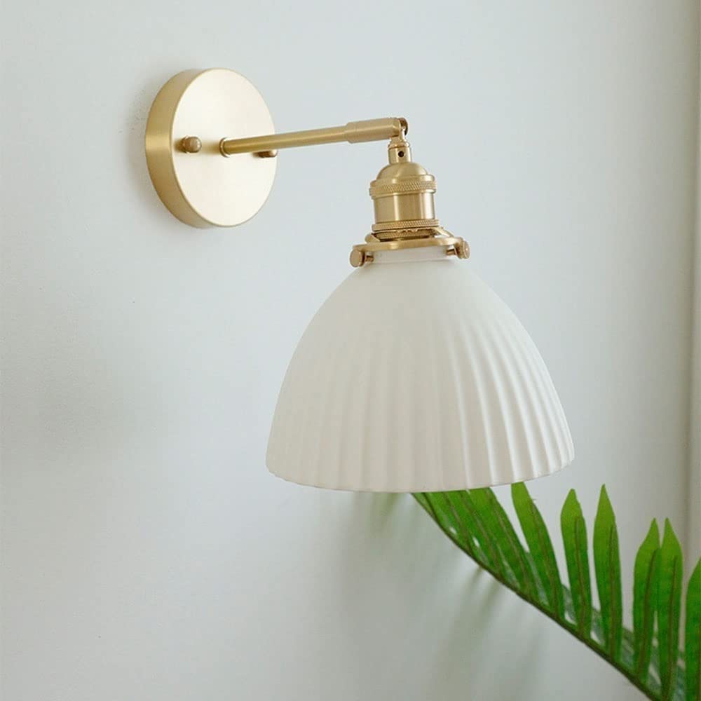 Tonfon One Color White Ceramic Wall Lights Adjustable Nordic Ribbed Shade Wall Lamp Bedroom Bedside Wall Sconces For Living Room Corridor Stairs Porch Hall Study Reading Hallway Wall Mounted Lamp