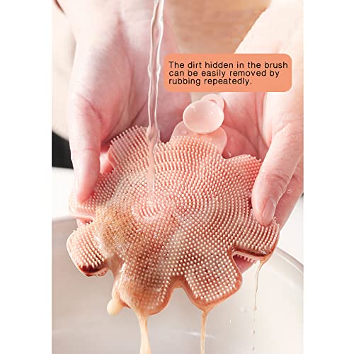 Image of 4 Pcs Silicone Sponge Dish Washing Kitchen Scrubber,Dishwashing Brush Silicone Kitchen Brush Flower Shape Cleaning Brushes for Home Restaurant (Random Color)