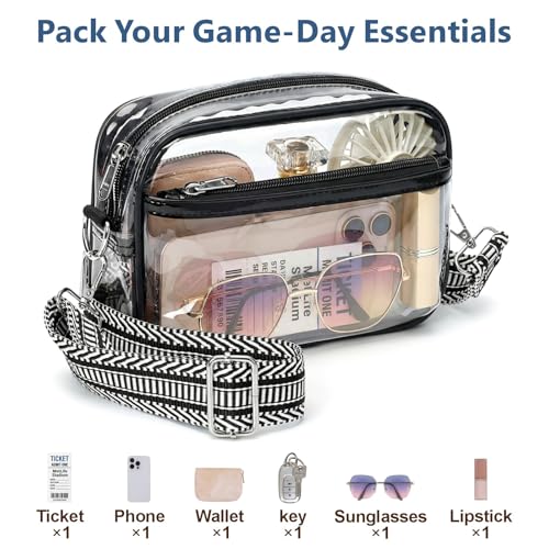 Image of PACKISM Clear Bag for Stadium Events - Small Clear Purse Crossbody Bag | Adjustable Wide Strap, 2 Easy Access Pockets, Thick 0.5mm PVC, for Sports Game Day Concerts Festival, Women Clear Stadium Bag