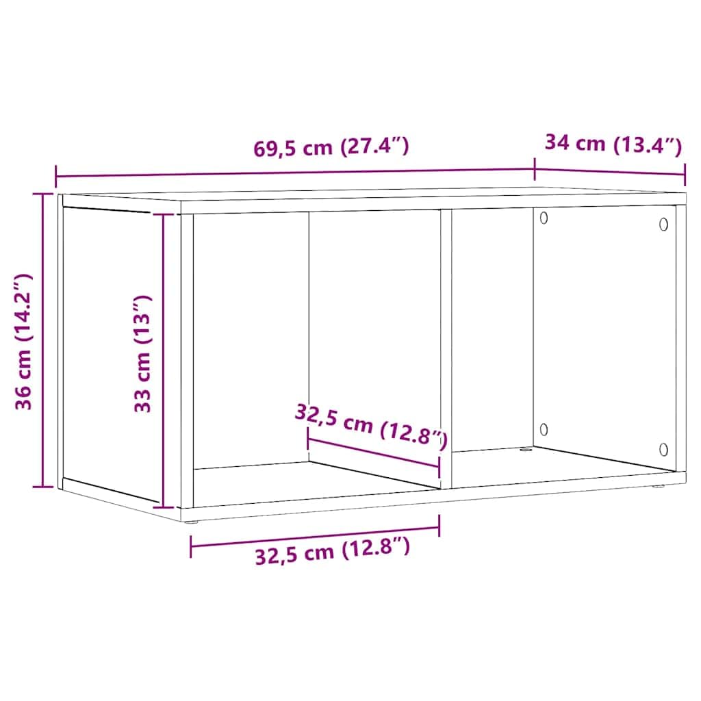 Boîtes de Rangement LP chêne Artisanal en Bois d ingénierie, Meuble Armoire de 2 Compartiments, Fixation Murale, Stockage multimédia pour Vinyle CD DVD Bureau Salon Chambre