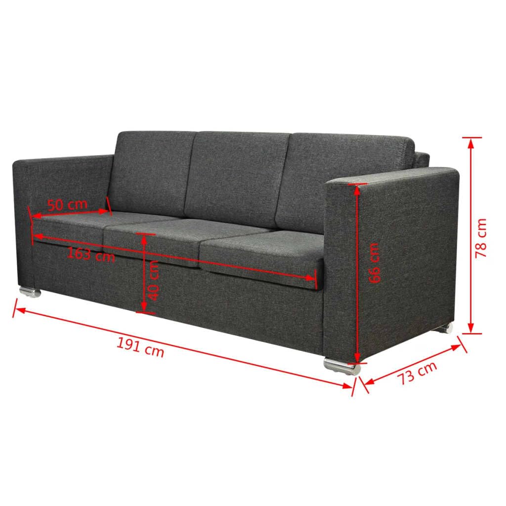 Sofa 3-osobowa, ciemnoszara, do salonu, sypialni, gabinetu, salonu, sypialni, biura, salonu
