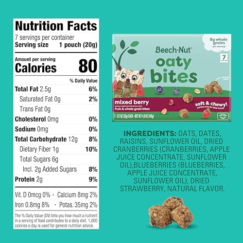 Image of Beech-Nut Oaty Bites Toddler Snack, Mixed Berry, 42 Snack Packs (6 Boxes) | Real Fruit & Whole Grain Snack for Toddlers, No Artificial Colors, Flavors, or Preservatives, Soft & Chewy, Gluten Free