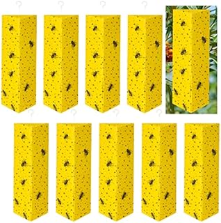 Fruit Fly Traps Yellow Sticky Traps for Gnats Fruit Fly Triangular Hanging Fly Traps with Hook for House Indoor Outdoor Fly Sticky Trap Pest Control Traps for Mosquito, Flying Insect (10 Pieces)