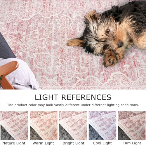 KUTA Vintage Entryway Rug - Indoor Pink Washable 2x3 Non-Slip Ultra Soft Printed Oriental Floral Doormat Accent Rug for Entrance and Bedroom Nursery