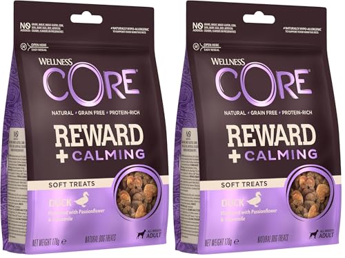 Wellness CORE Reward+ Anatra & Camomilla, Snack Morbidi per Cani, Aiutano a Calmare il Cane, Naturali, Senza Cereali, Ricchi di Proteine, 170 g (Confezione da 2)
