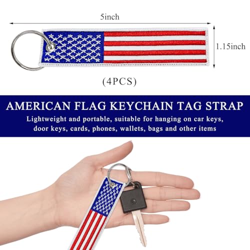 Image of 4 PCS American Flag Key Chain, Flag Key Chain Tag with Key Ring, Embroidered Keys Chain for Car & Motorcycle