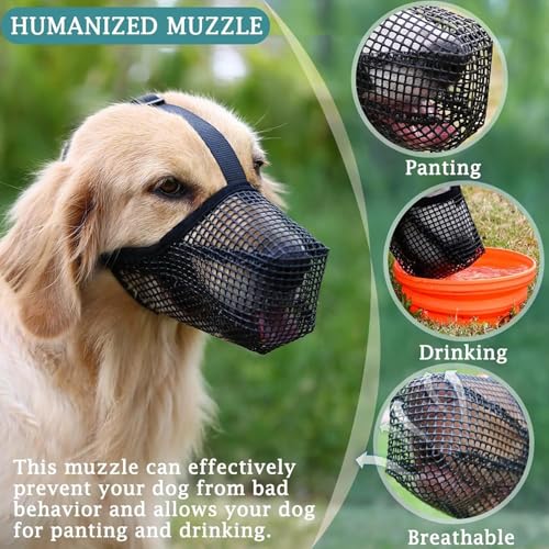 Maulkorb für große Hunde, Maulkorb mittlere Hunde mit Klettverschluss, Atmungsaktive Haustier Maske Hundetraining für Kleine Mittlere große (Schwarz, M)