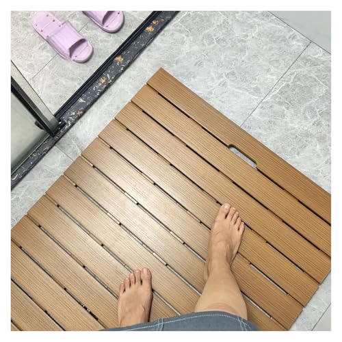 Alfombrilla de bambú para baño Alfombrilla de ducha antideslizante para personas mayores, niños y adultos, tamaño personalizado: 50, 60, 70, 80, 90, 100 y 110 cm, resistente, color teca mate(W 5cm/2',