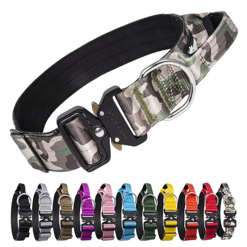 TSPRO Tactical Premium Dog Collar with Handle & Heavy Duty Quick Release Metal Buckle