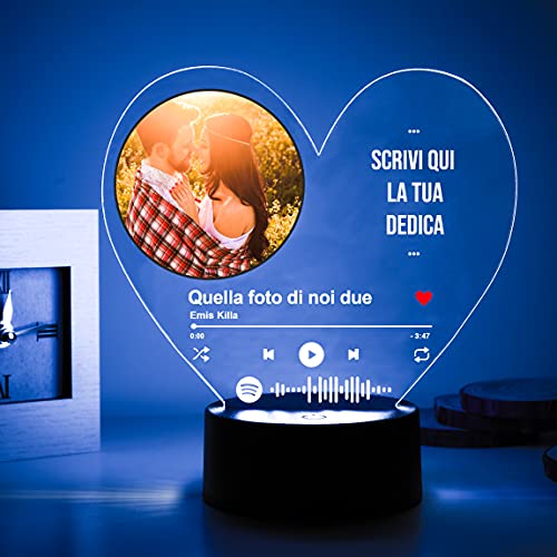 Luce Notturna Targa Spotify CUORE in Plexiglass con DEDICA per San...