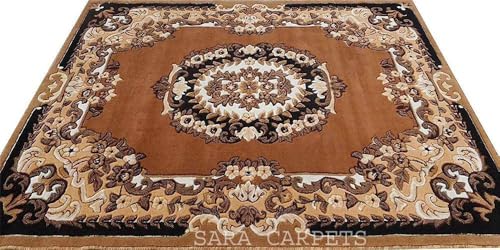 Image of Soft Thick Geometric Acrylic Washable Anti Skid Carpet. for Living Room Bedroom. Hall Size 9 x 12 feet (150X210 Cm) Gold D17