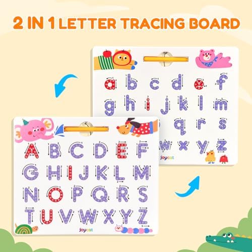 JoyCat Magnetic Animal Letter Tracing Board, Double-Sided ABC Magnets for Toddlers, Uppercase & Lowercase Letter Writing Practice - Preschool Learning Toys, Road Trip Car Activities for Kids Ages 3-5 - 1