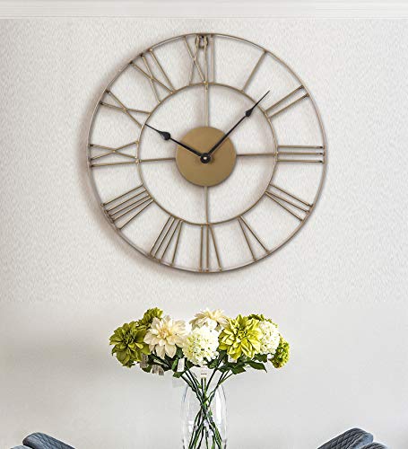Image of 18 inch Antique Gold Skeleton Metal Wall Clock for Home Office Decor