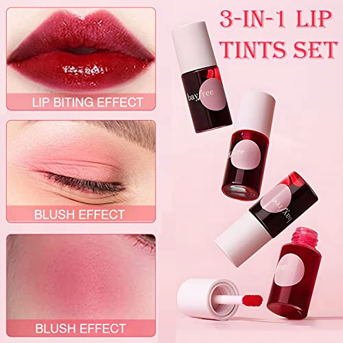 Lip Tint Korean Stain Set, 4 Colors Tinta Para Labios Water Long Lasting Waterproof Easy Apply Plumping Lip Moisturizing Mini Lipstick(Apple & Strawberry &Watermelon& Cherry) #TOP2