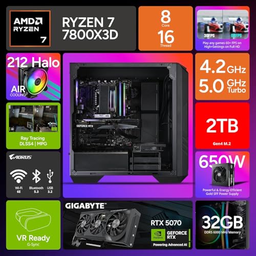 Image of Cooler Master HAF 5 Pro Gaming PC RYZEN 7 7800X3D RTX 5070 ATX Desktop PC | AMD Ryzen 7 7800X3D + NVIDIA RTX 5070 12GB Gaming PC, 32GB DDR5 6000MHz, 2TB M.2 SSD, Hyper 212 Halo AIR Cooler, Windows 11