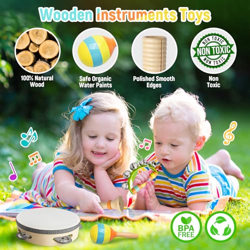 Kids Musical Instruments, Commodum Wooden Musical Instruments Toys for Toddlers 1-3 Year Old, Neutral Colors Montessori Educational Baby Percussion Instruments Set, Boys Girls Birthday Easter Gift - Image 5