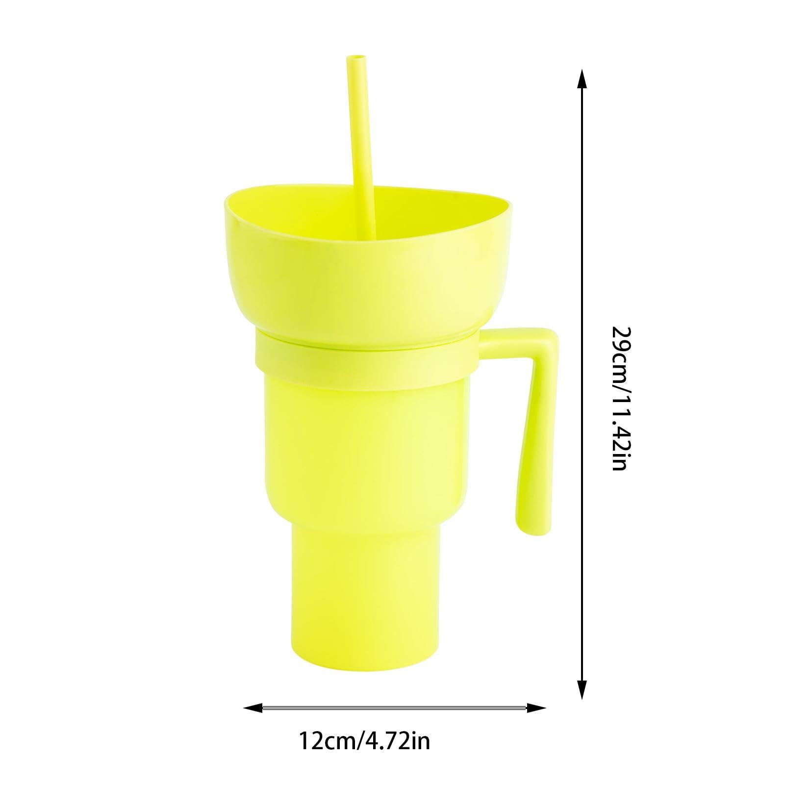 Vaso de estadio de 32 onzas con cuenco para aperitivos, a prueba de fugas, 2 en 1, recipiente para bebidas y aperitivos con pajilla, apto para viajes, con tapa de cuenco, ideal para adultos y niños