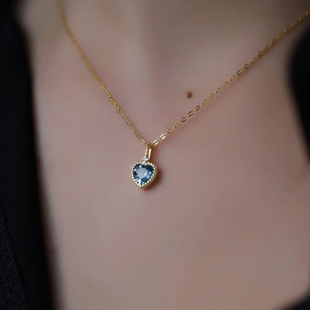 Collana con Ciondolo Topazio Azzurro Cielo, collane con Acquamarina con Taglio a Cuore, Gioielli in Cristallo Naturale per Donne e Uomini, Regalo con Pietre preziose Geometriche