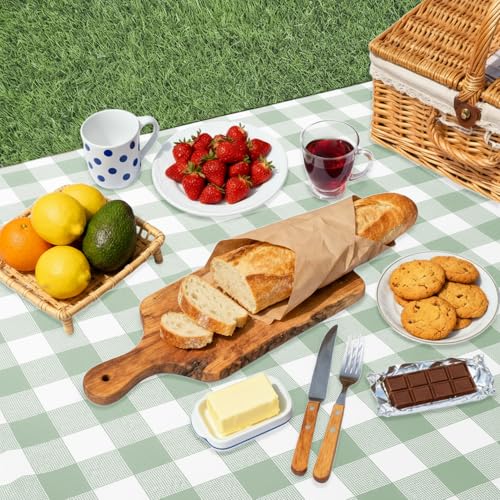Image of Oigco 3 Pack Sage Green Gingham Tablecloth 54 x 108 Inches, Rectangle Disposable Sage Green Checkered Tablecloth, Picnic Table Cover for Outdoor, Camping, Birthday Decorations