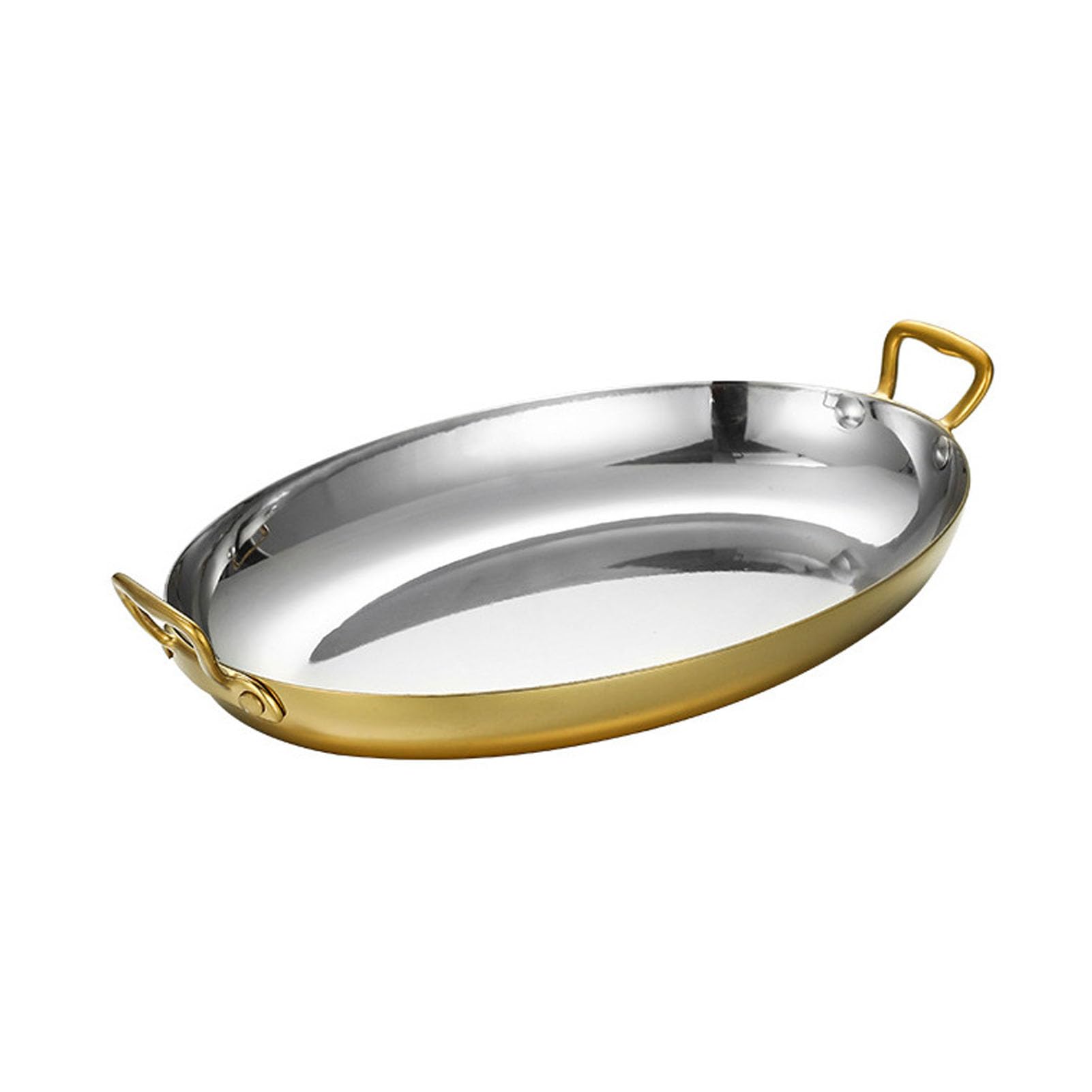 RSBFER Poêle à Paella espagnole Ovale en Acier Inoxydable, Assiette antiadhésive de Homard de Fruits de mer avec poignées Doubles rivetées pour la Maison ou Les Restaurants,C,30cm