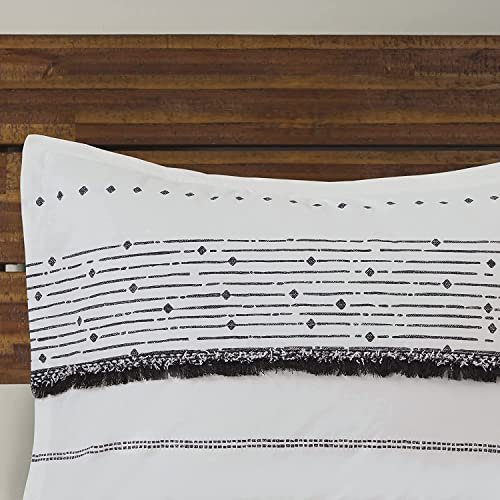 Image of INK+IVY Nea 100% Cotton Duvet Set Mid Century Modern Design, All Season Comforter Cover Bedding Set, Matching Shams, Full /Queen, Stripes Teasel White 3 Piece