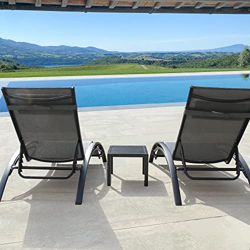 Mirsion Lounge Chair And Side Table Set Of 3, Patio Chair For Outside In Swimming Pool, Beach Chaise Lounge Outdoor Recliner With Arm (Grey) #TOP5