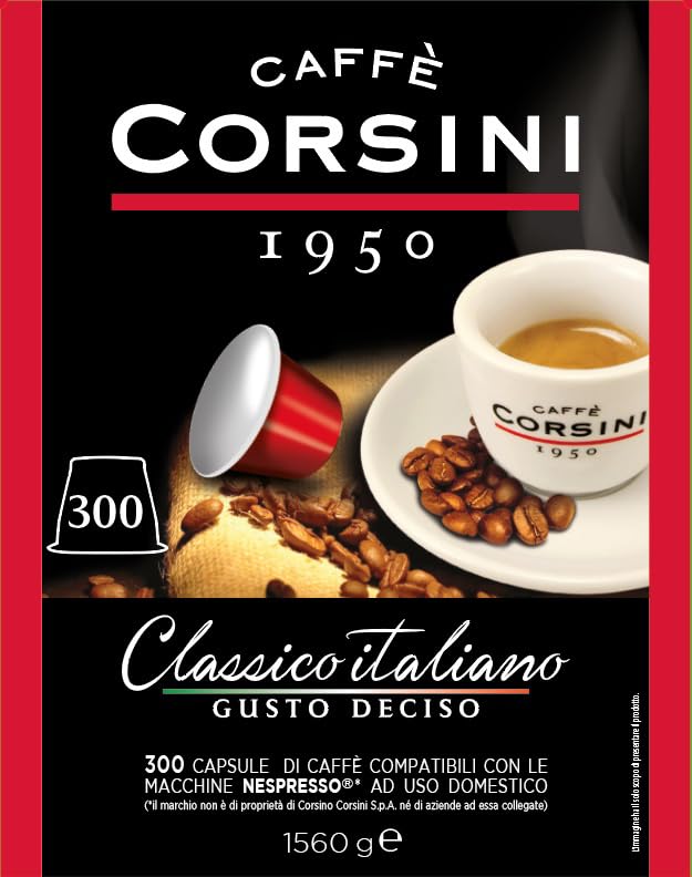 Caffè Corsini - Capsule Caffè Compatibili Nespresso® Classico Italiano, Gusto Deciso, 300 Capsule