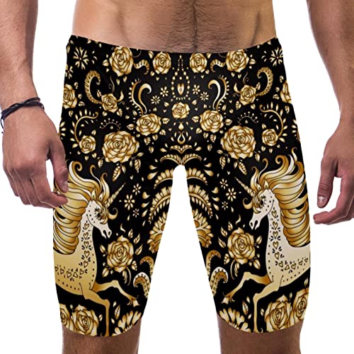 Traje de baño de playa para hombre estilo pierna cuadrada con unicornio dorado
