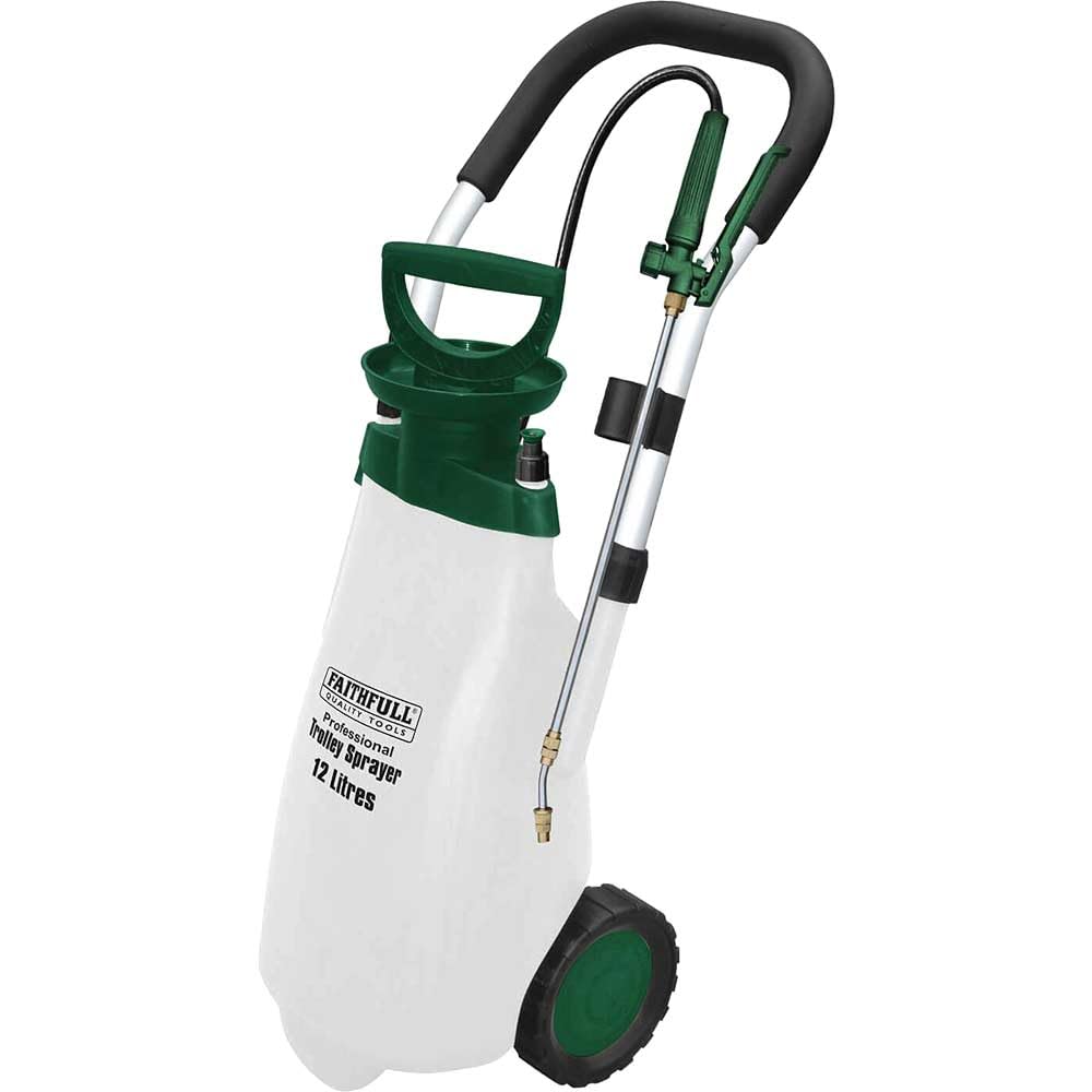 Faithfull 12 Litre Pro Trolley Pressure Sprayer for use with Water Based and Most Solvent Based Chemical Products Viton Seals