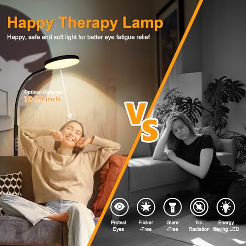 Light Therapy Lamp - 11,000 Lux UV-Free Sunlight Lamp, 5 Color Temps & 10 Brightness, 360° Gooseneck Floor/Desk Therapy Lamp for Home Office, Bedroom & Reading (Black) - Image 4