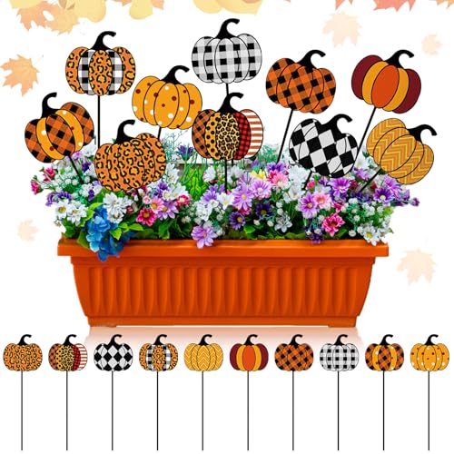Otoolling 10 Pcs Fall Pumpkin Metal Garden Stakes Autumn Colorful Pumpkin Yard Signs Thanksgiving Decorative Garden Stakes Harvest Metal Yard Signs for Indoor Outside Porch Lawn Decor