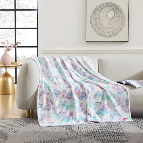 Image of Betsey Johnson - Blanket, Buttery-Soft Throw Blanket for Couch or Bed, Boldly Plush & Oversized Bedding (Butterfly Rainbow Purple, 50 inch x 70 inch)