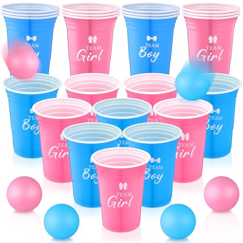 Reallnaive Baby Shower Gender Reveal Party Favors Games Supplies Ideas Including 16 Oz 30 Team Boy or Girl Reusable Plastic Cups 8 Balls and Pen for Guests Baby Shower Party Supplies