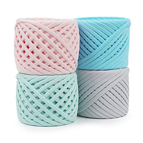 T-Shirt Yarn Fettuccini Zpagetti Set, 4 Cotton Yarn Balls Total of 218 Yards, Tshirt Yarn Kit for Crocheting, Ribbon Yarn 100% Cotton, Knitting Yarn, T Yarn Organic, Macrame T-Yarn, Venice Set