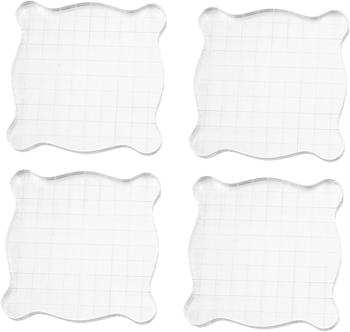 4pcs Acrylic Stamp Blocks Set for Scrapbooking and Card Making, Acrylic Material with Grid Lines, 7.5x7.5cm Square Blocks for Crafting and Journaling