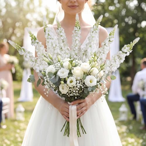8PCS White Delphinium Artificial Flowers Snapdragon Artificial Silk Flowers 29" Long Stem Hyacinth Fake Flowers for Wedding Table Centerpieces Home Garden Outdoor Flower Arrangemen image 6