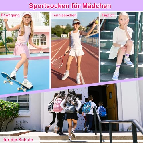 Jeayita Socken Mädchen 95% Baumwolle Sportsocken Kinder Tennissocken Kinder Atmungsaktiv Elastisch Schulkind Kindersocken12 Paar