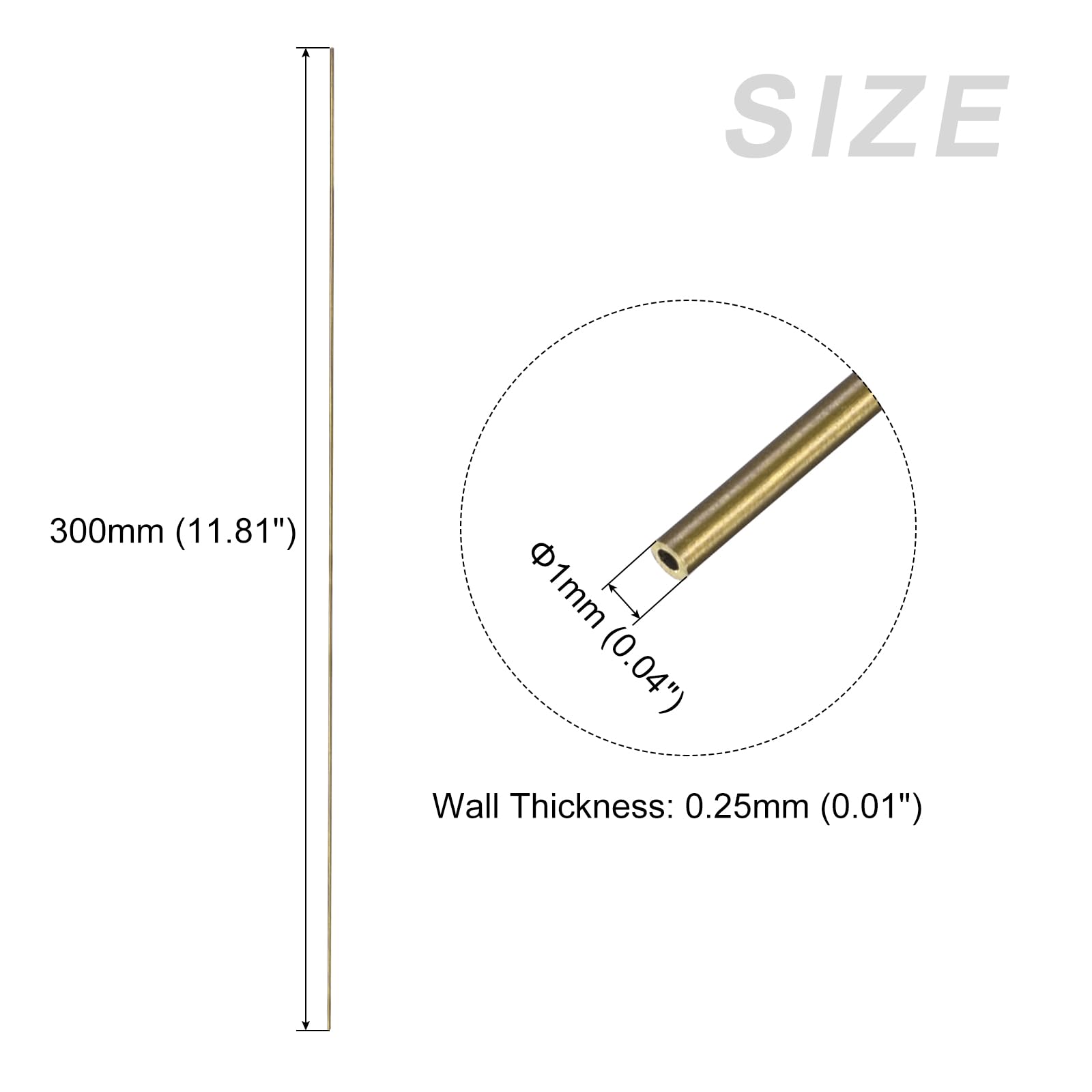 METALLIXITY Messing Rohr (1mm AD x 0.25mm Wand T x 300mm L) 2Stk Gerade Schläuche - für Haus Einrichtung Maschine Basteln Kunsthandwerk