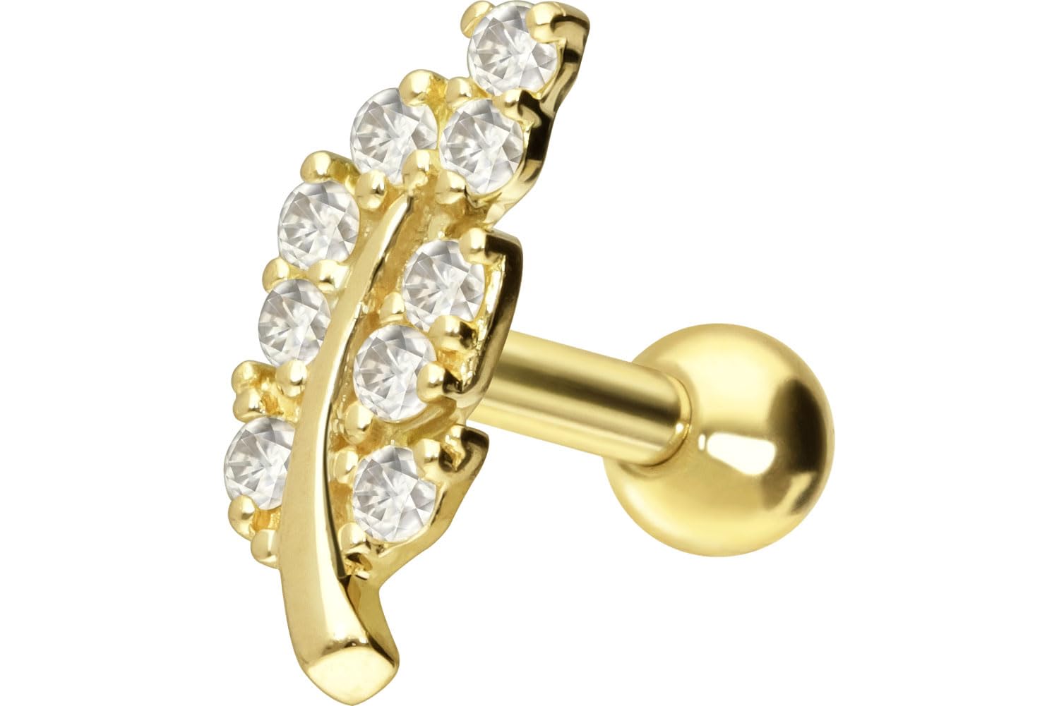PIERCINGLINE 14 Karat oder 18 Karat Gold Ohrpiercing mit MOISSANIT-BLATT Piercing Tragus Helix Conch