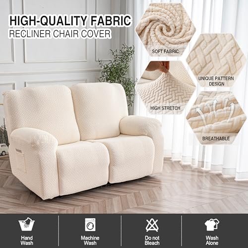 Image of Genina Recliner Loveseat Cover Stretch Couch Covers Sofa slipcover for 2 Seat Reclining Couch Thick Jacquard Furniture Protector (Beige)
