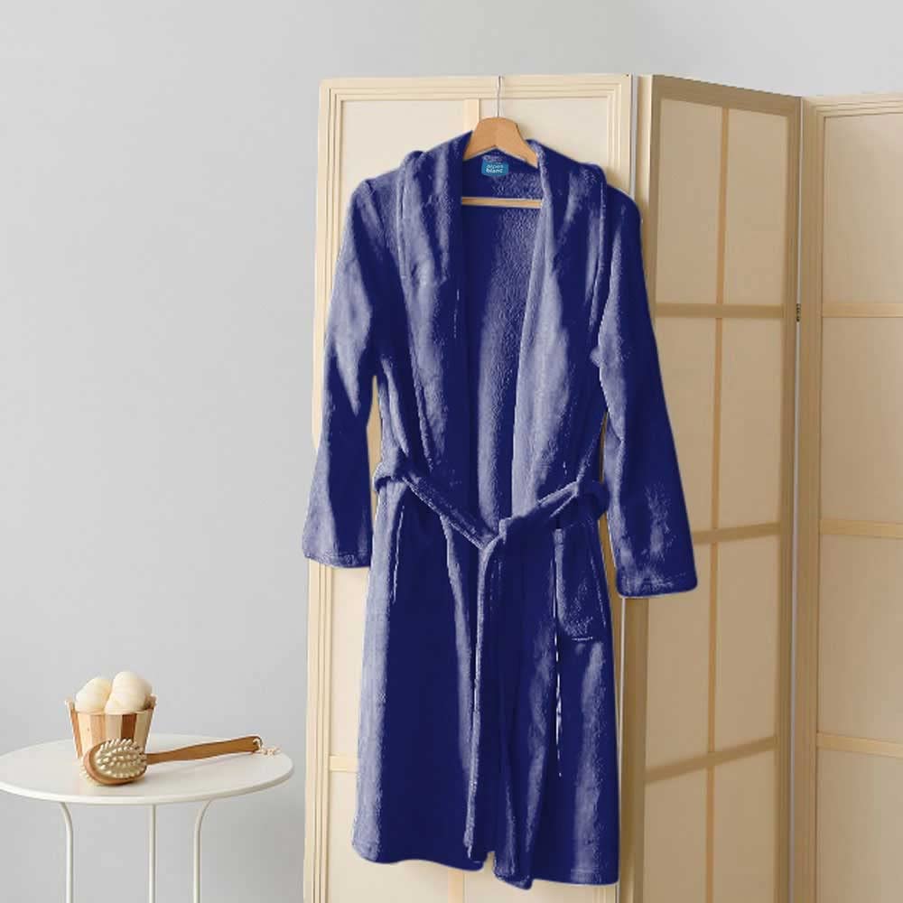 Alpes Blanc - Peignoir de Bain - Col Châle - Éponge 100% Coton - Pour Hommes et Femmes - Idéal pour la sortie de Bain, Spa ou après le Sport - Marine - Taille L
