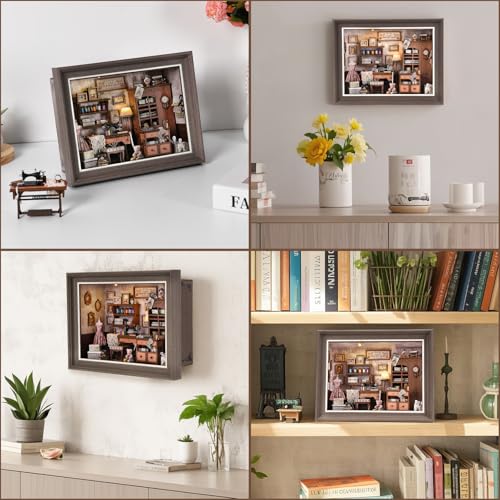Book Nook Kit - 3D Wooden Puzzle with LED Switch Control & Wall-Mountable Frame,DIY Miniature House for Beginners,Bookshelf/Tabletop/Wall Decor for Craft Lovers,Dollhouse Gift (Lily Sewing Shop) - image 7