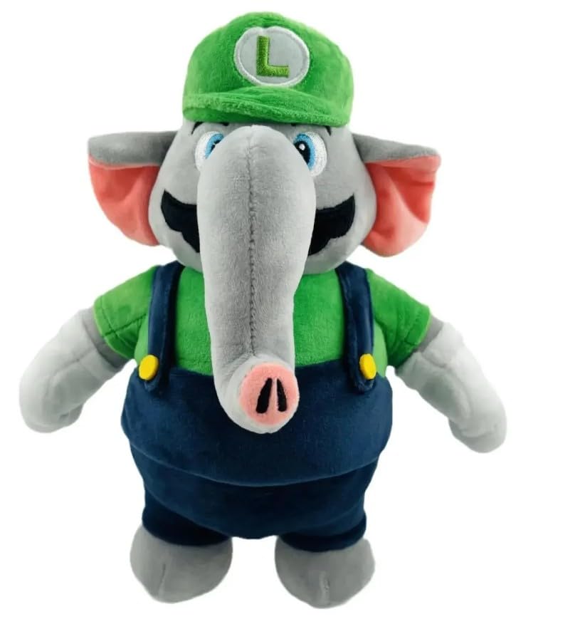 NovaCarta Plüschtier Elefant im Luigi-Kostüm, grün und grau, 27,5 cm