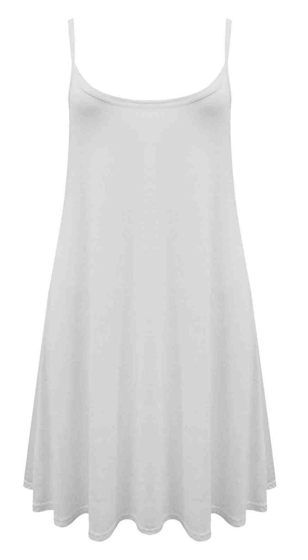Baliza Women's Yes Celebrity Camisole Cami Sleeveless Flared Swing Strappy Vest Dress Top Size 8-22 (Xxxl 24-26, White)