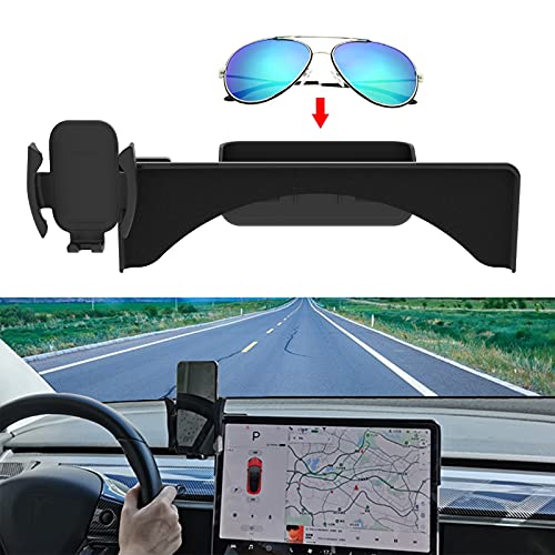 TAUTO Tesla Model Y Model 3 Phone Holder Cell Phone Mount Kits Accessories with Silicone Sunglasses Organizer for Tesla Model Y 2022 2021 Model 3 2022 2022 2019 2018 2017 (Silence)
