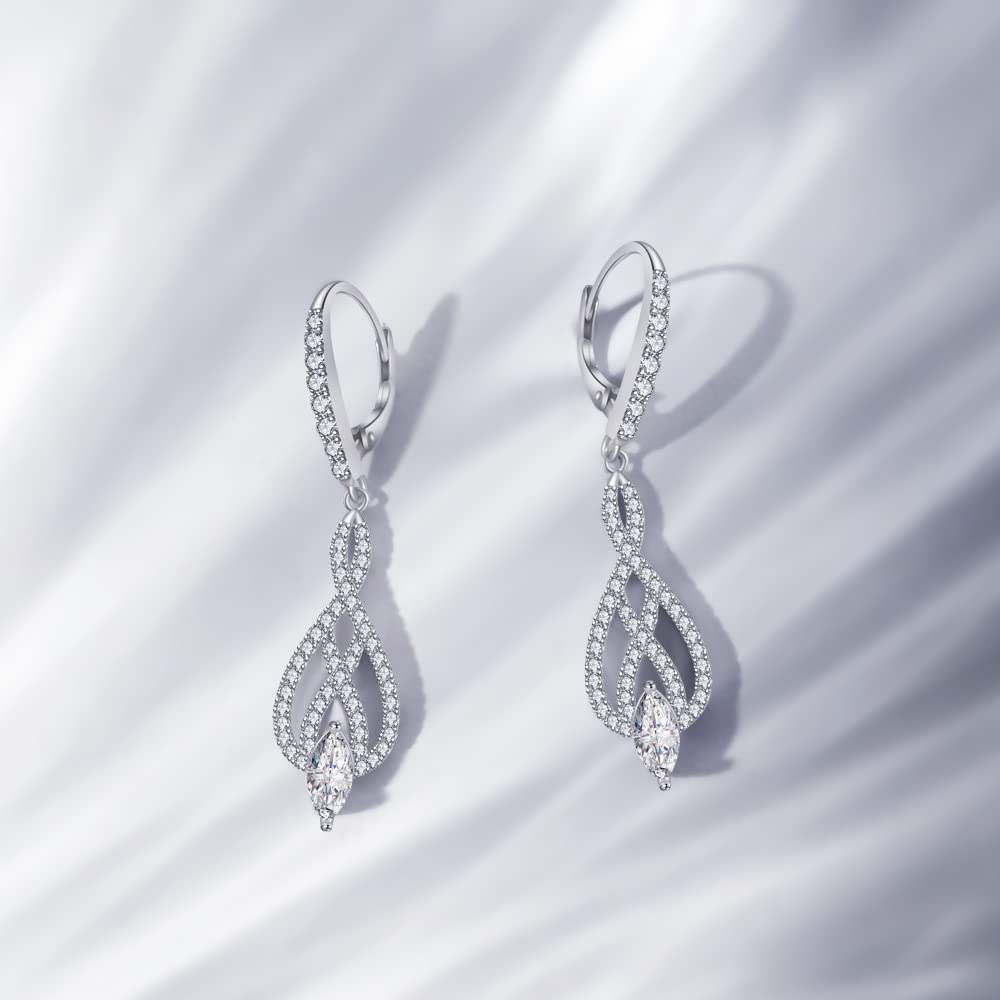 Pendientes Largos Plata 925 Colgantes Mujer Nudo Celta con CZ 43mm